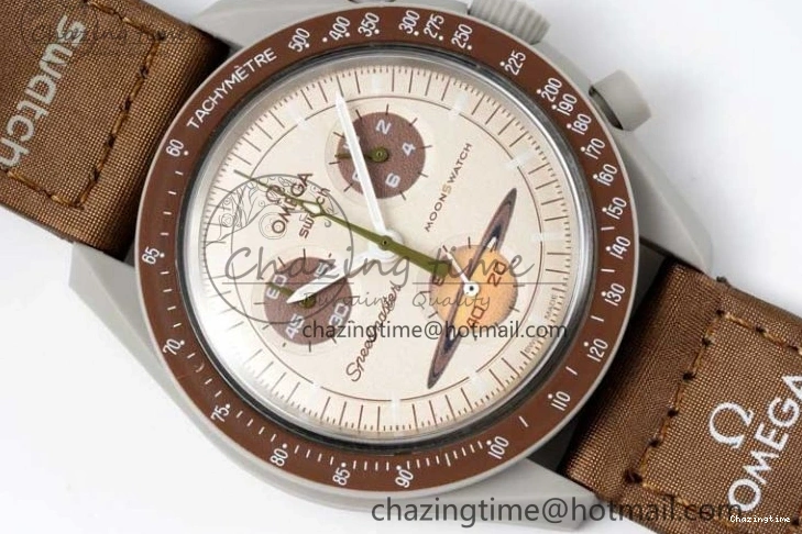 0418 Speedmaster Misson To Saturn 1:1 Best Edition Beige Dial On Nylon Strap Quartz Casual 7861